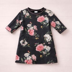 ADD-ON | Old Navy Baby Girl Floral Sweatshirt Dress Charcoal Pink 0-3M